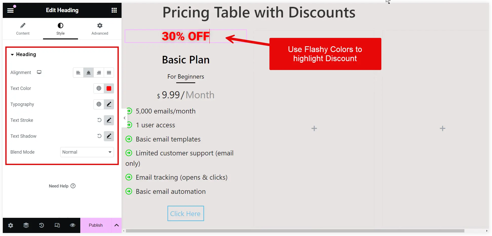 Use flashy discounts in Elementor pricing widget