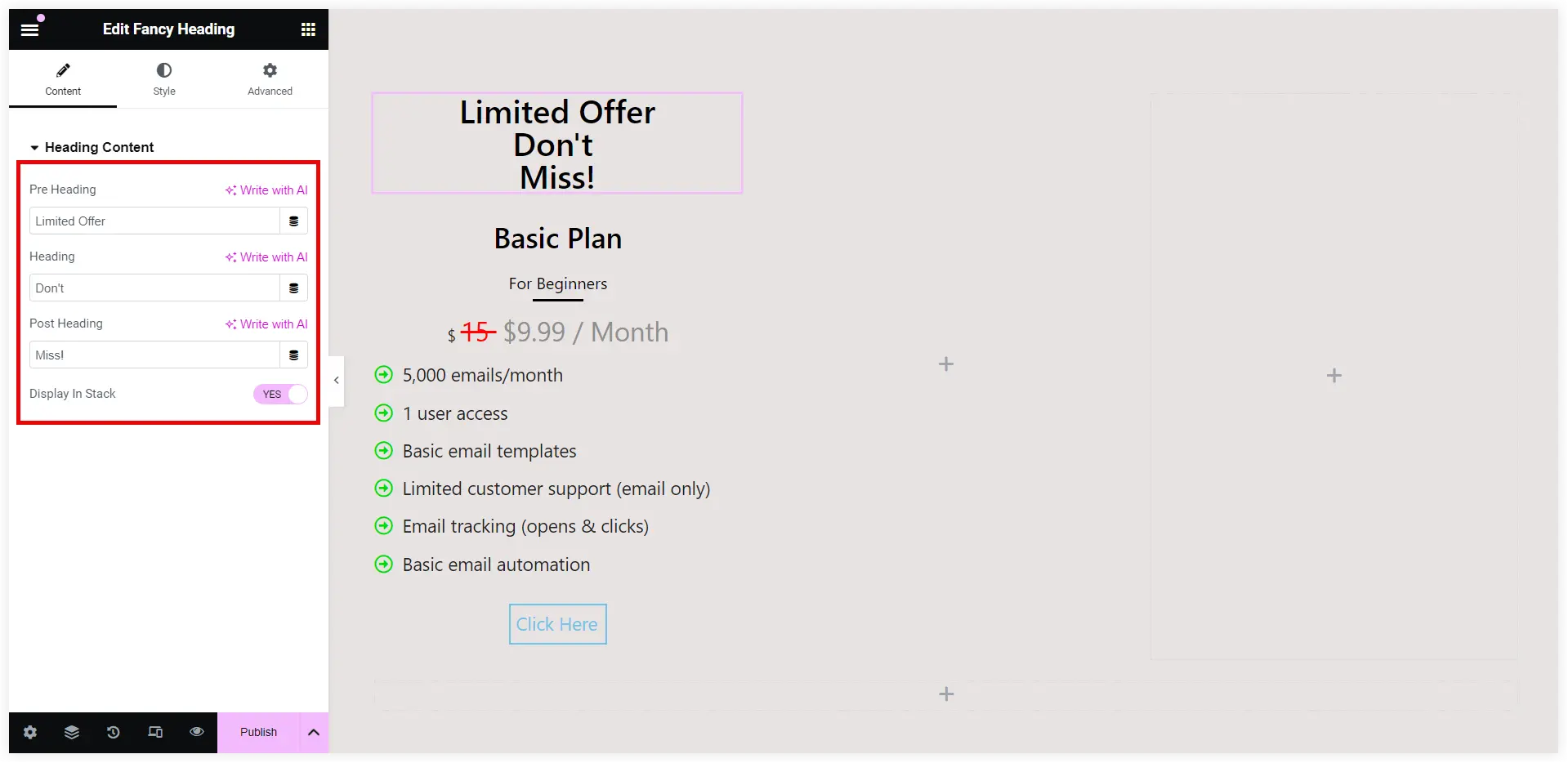 Configure discount label in Elementor pricing table