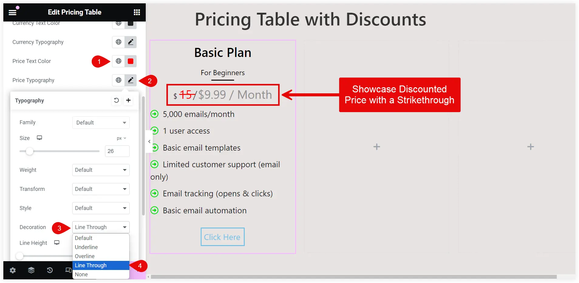 Mention discounted price in Elementor pricing table