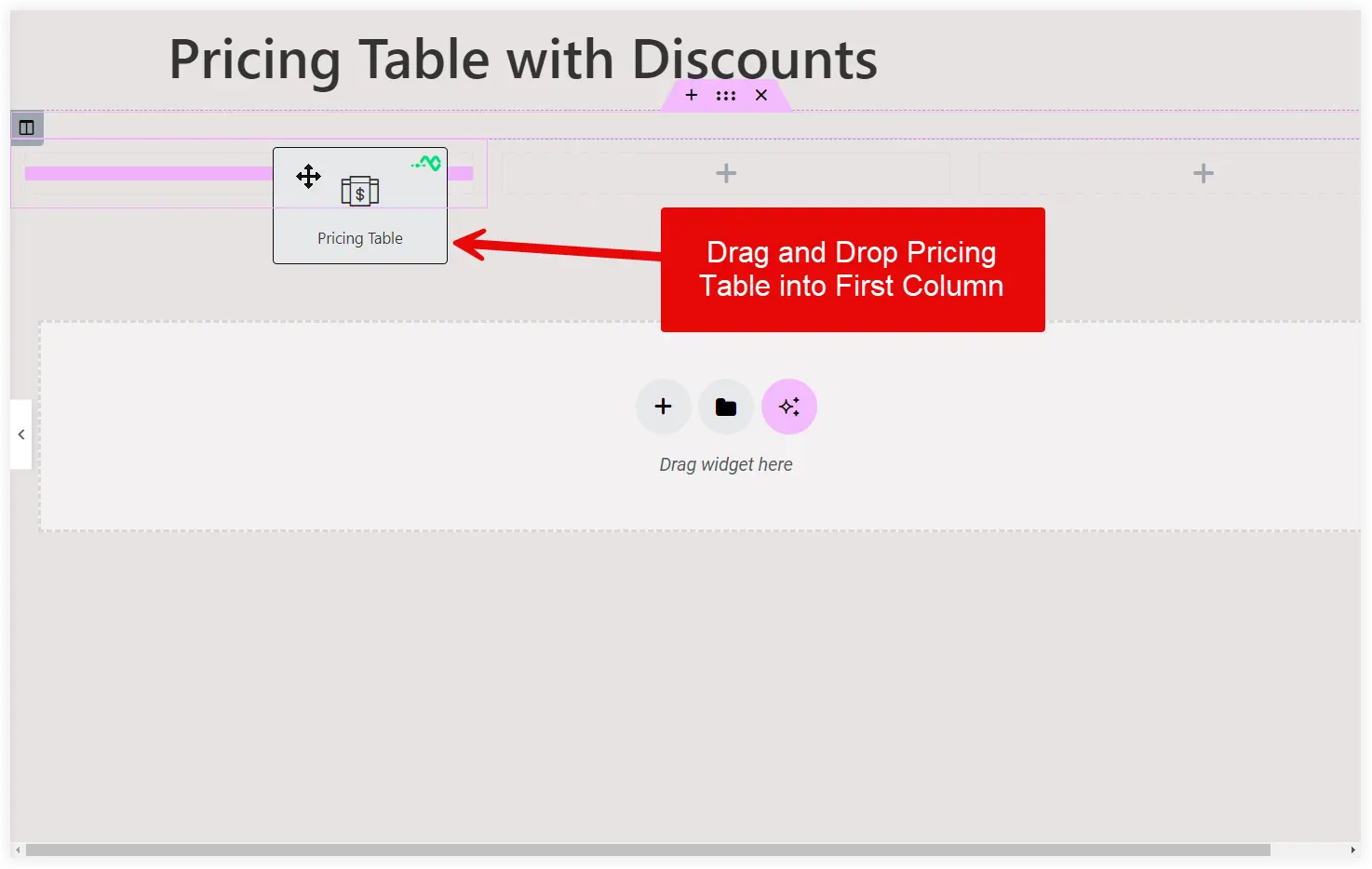 Drag and drop Elementor pricing table