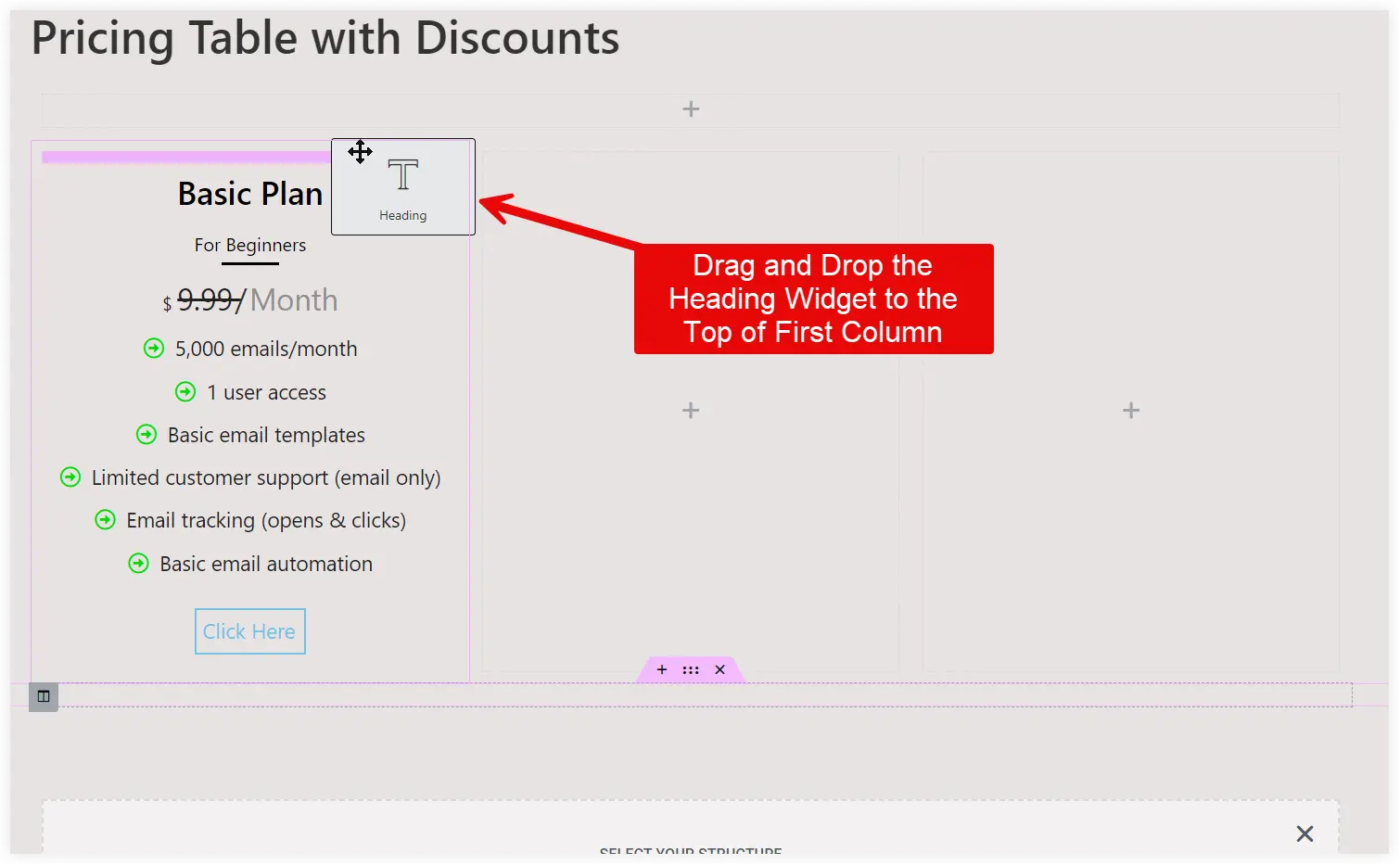 Add heading Elementor pricing widget