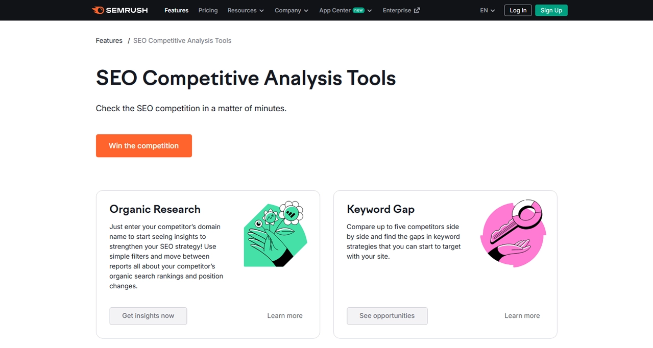 Semrush SEO competitive analysis tools.