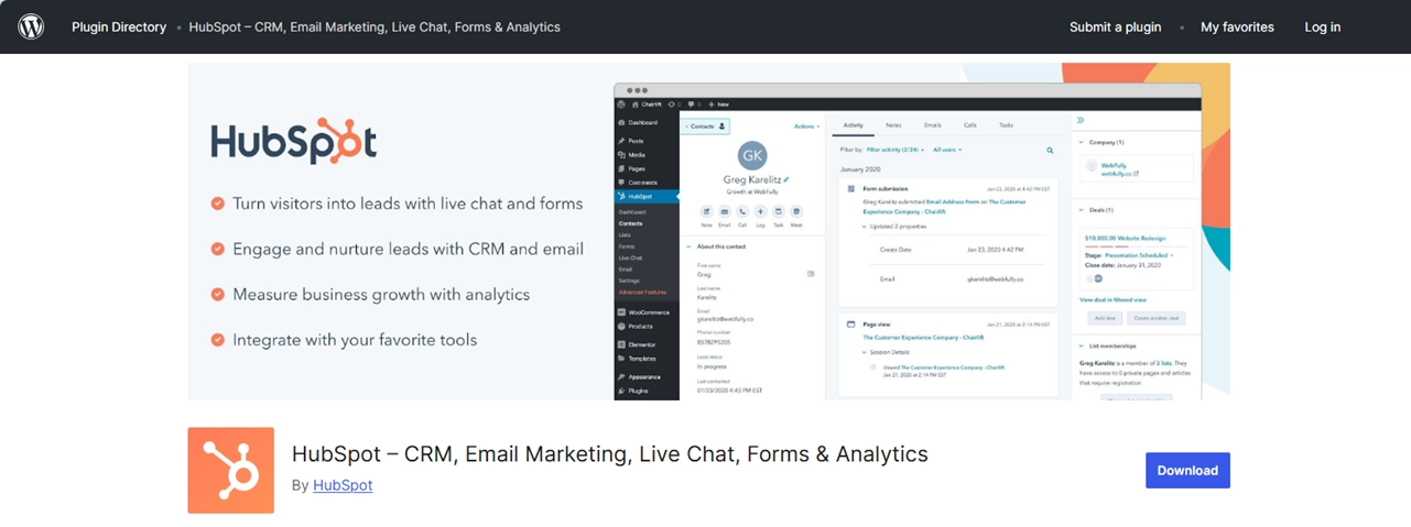 HubSpot email marketing plugin for WordPress.