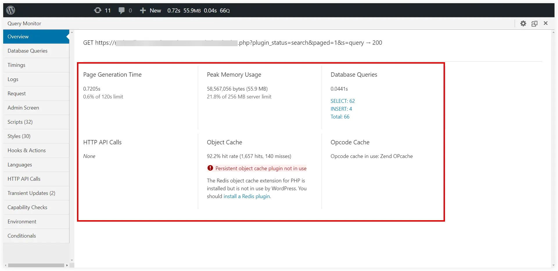 Query monitor WordPress plugin