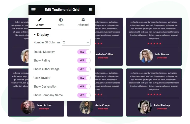 Elementor Testimonial Grid