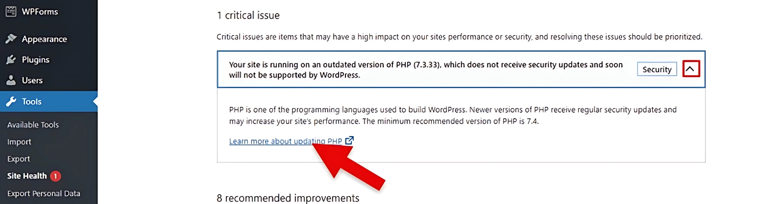 Checking outdated php version