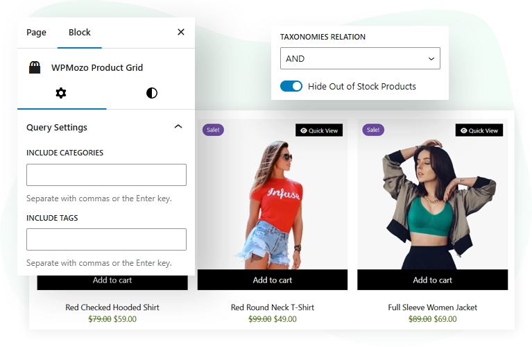 Selected categories and tags based WooCommerce product grid