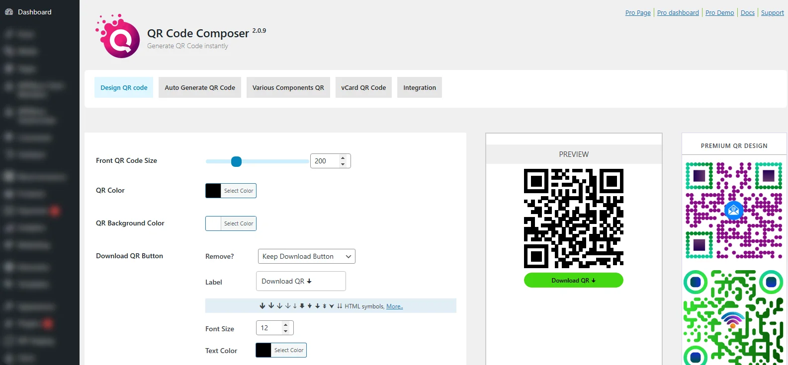 QR Code Composer plugin settings.