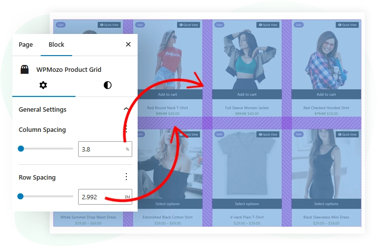 WooCommerce product grid column and row spacing