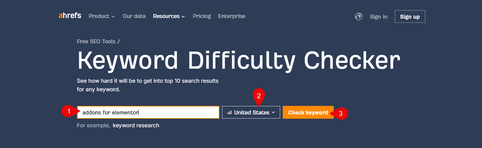 Ahrefs Keyword Difficulty Checker tool.