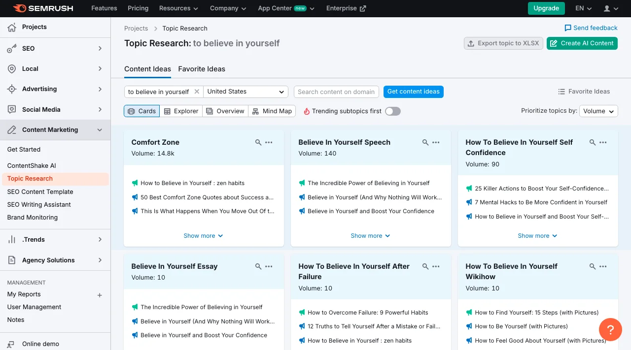 Content marketing tools by Semrush.