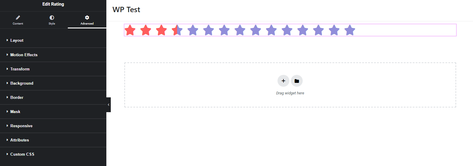 Advanced tab star rating widget