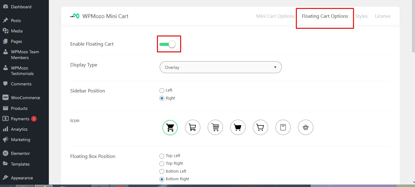 Floating Cart Options