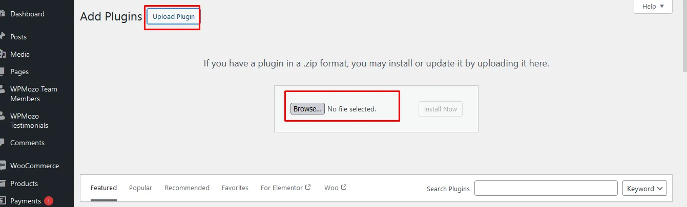 Upload plugin options of WordPress.