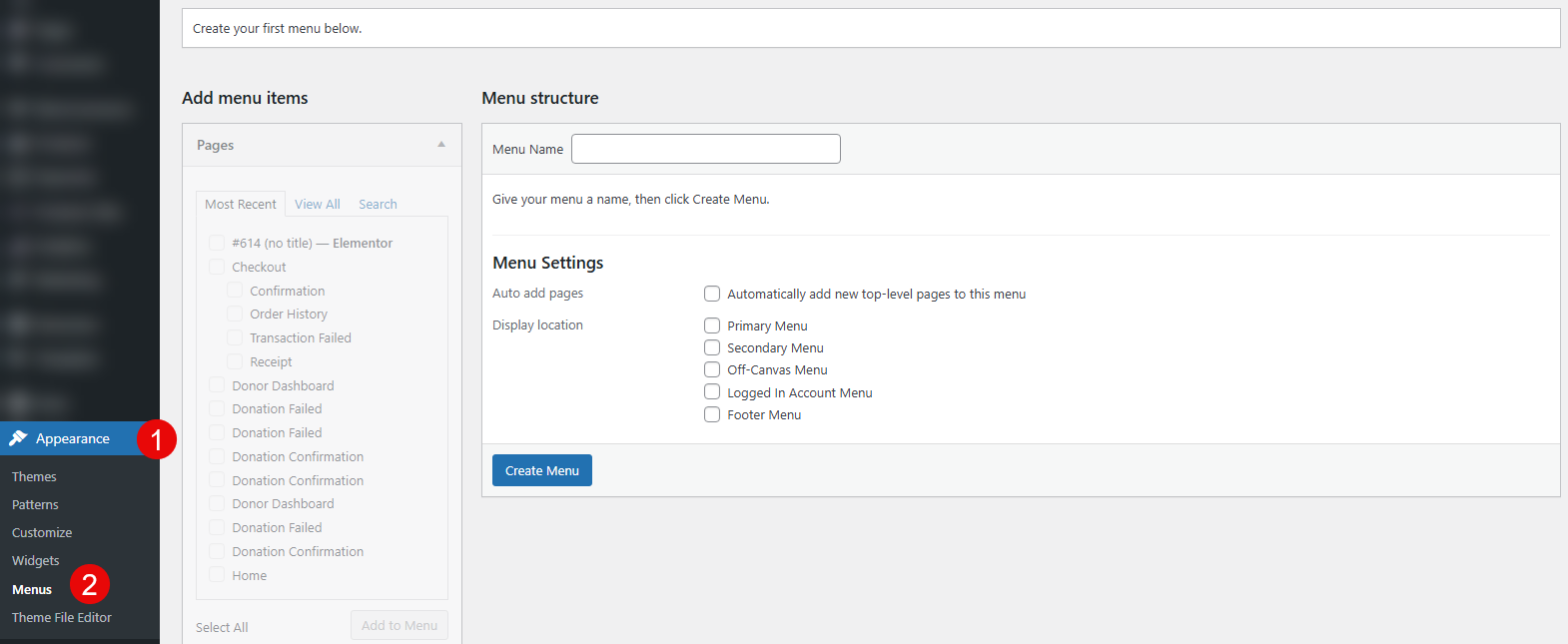 Accessing Menus in the WordPress Dashboard.