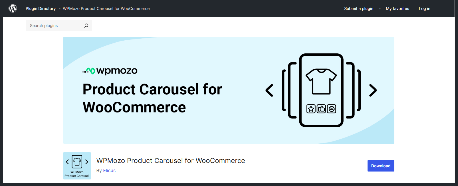 WPMozo product carousel for WooCommerce plugin in the repository