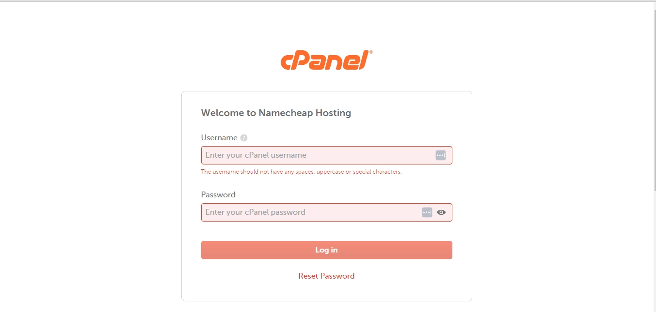 cPanel Login page