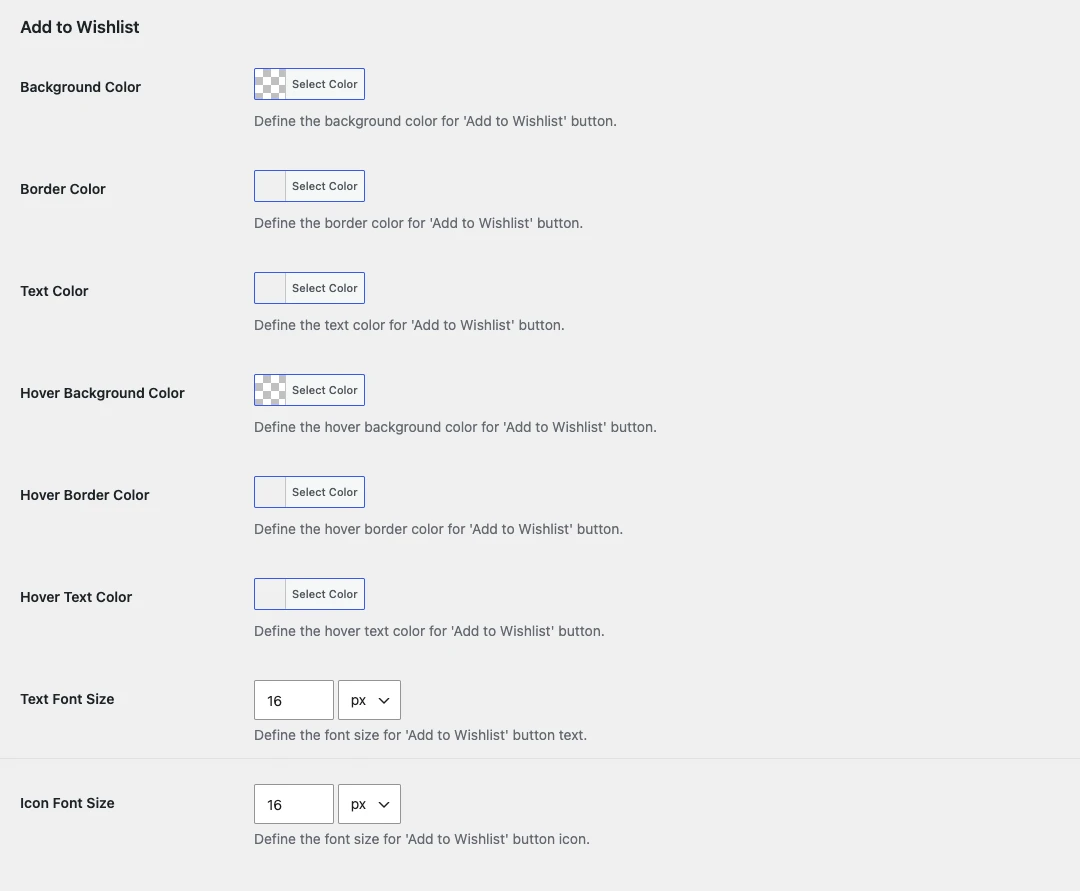 Add to Wishlist style settings
