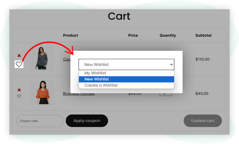 Move items to and from cart to wishlist