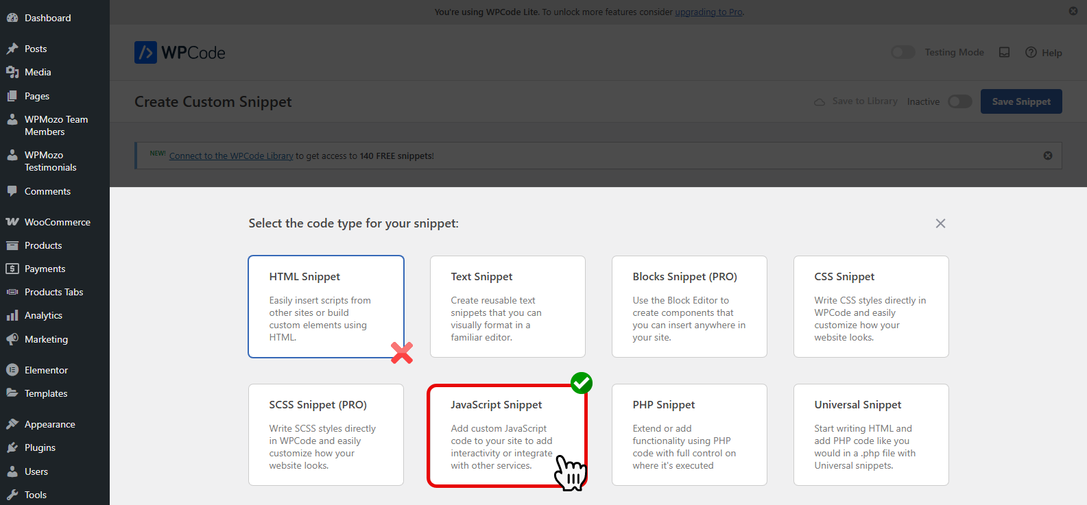 Selecting JavaScript Option.