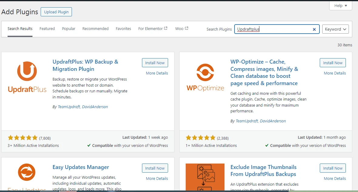 UpdraftPlus plugin for WordPress Backup solutions