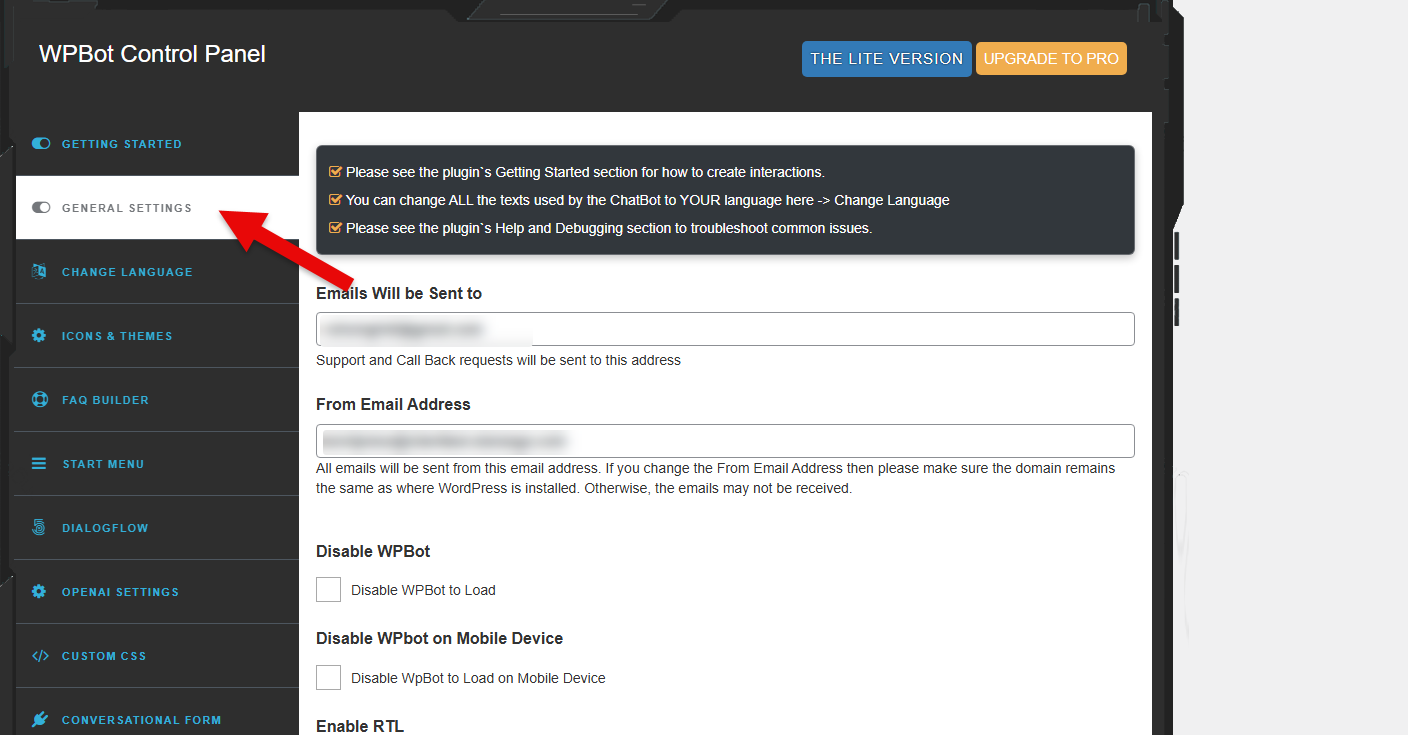 WPBot general settings