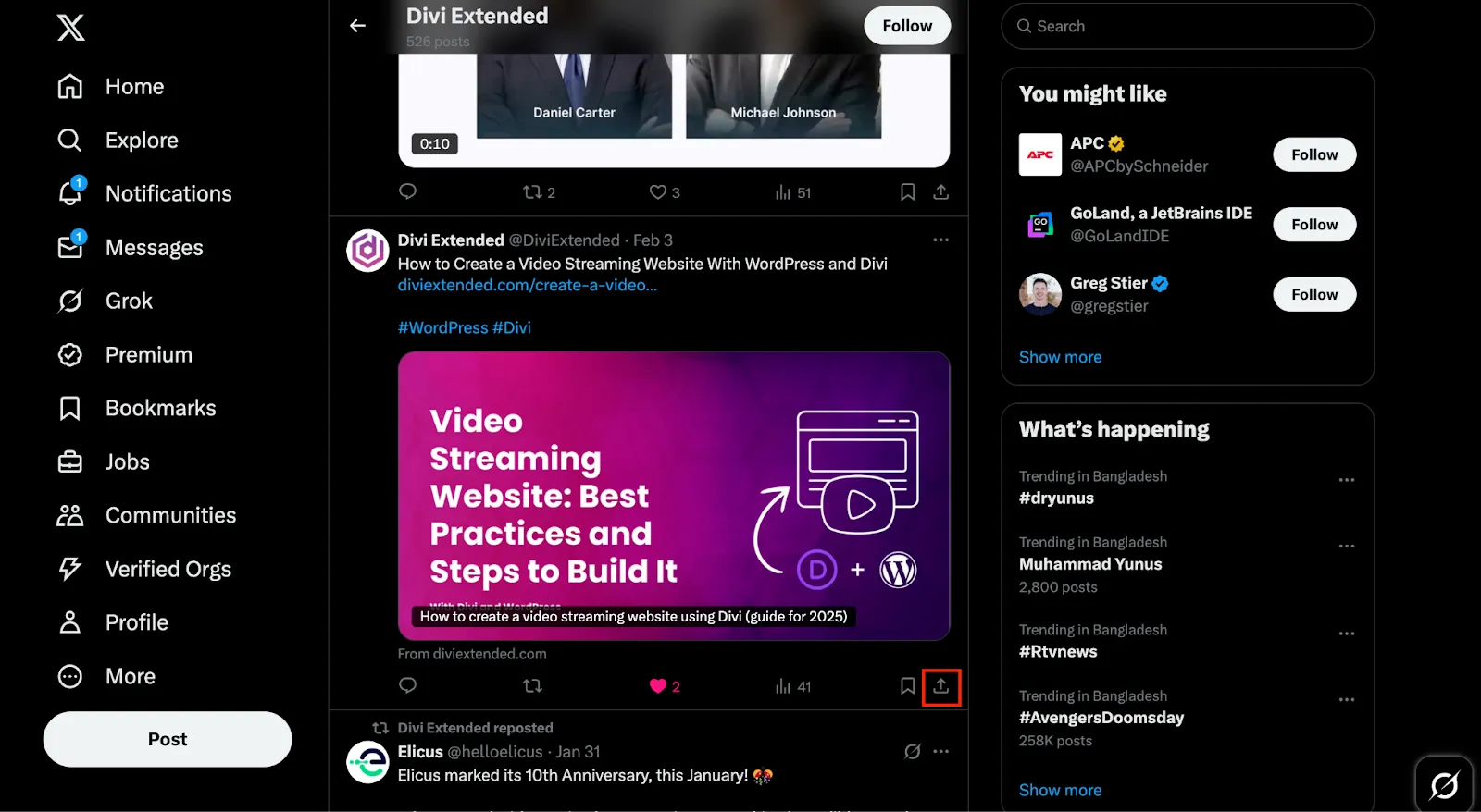 Accessing share options of Tweet link