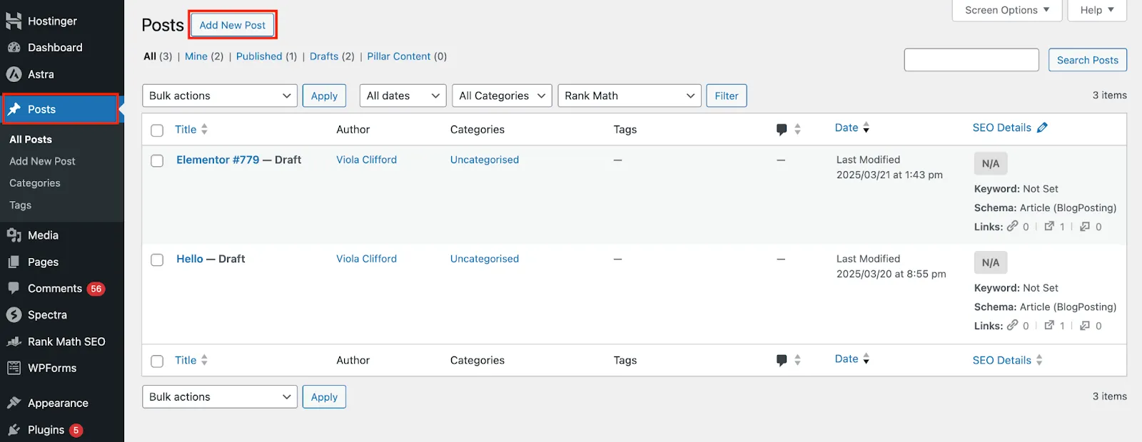 Adding a new post in WordPress