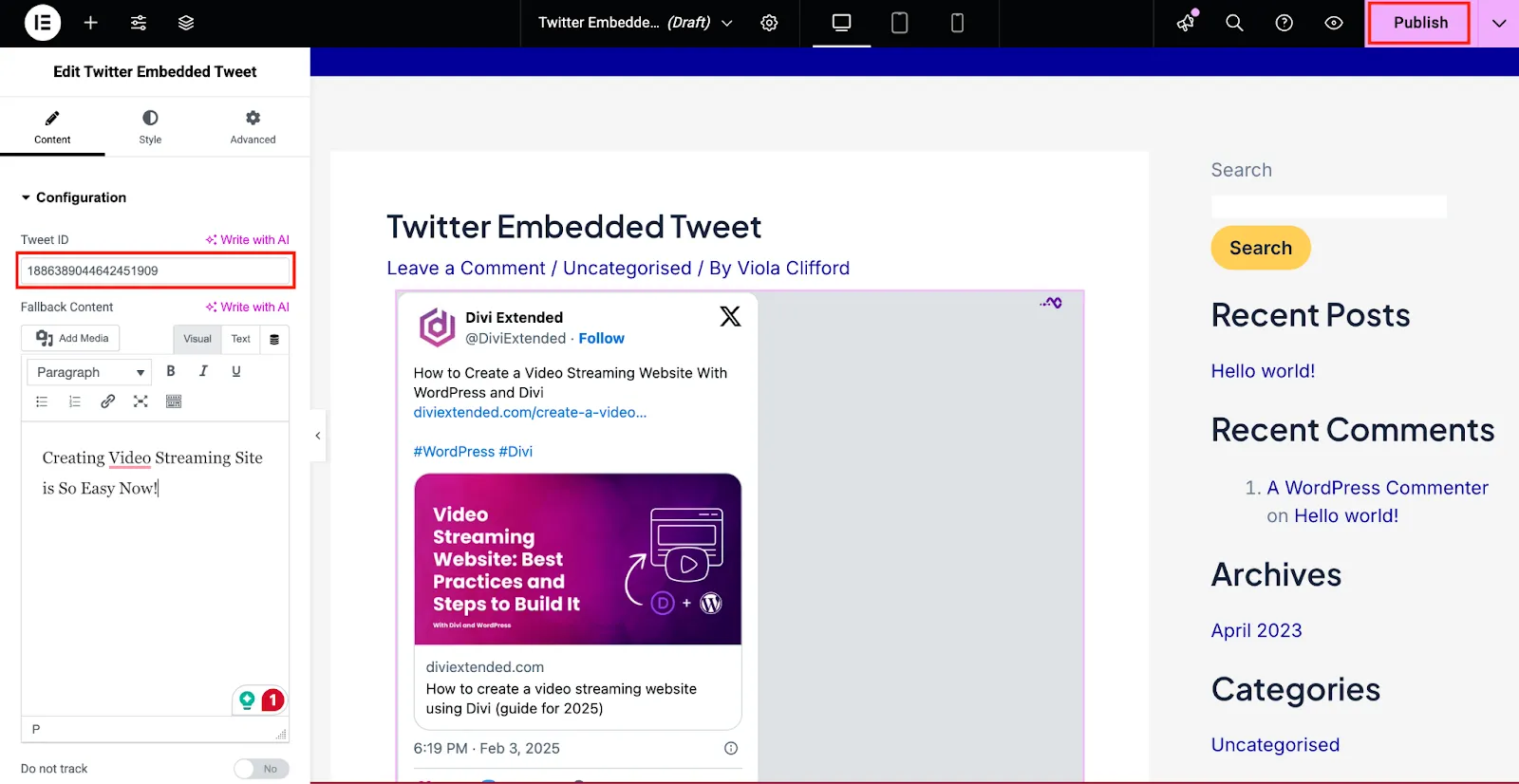 Adding tweet id