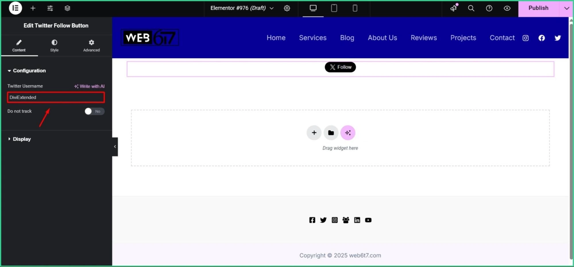 Adding X/Twitter Username for the Elementor Follow button
