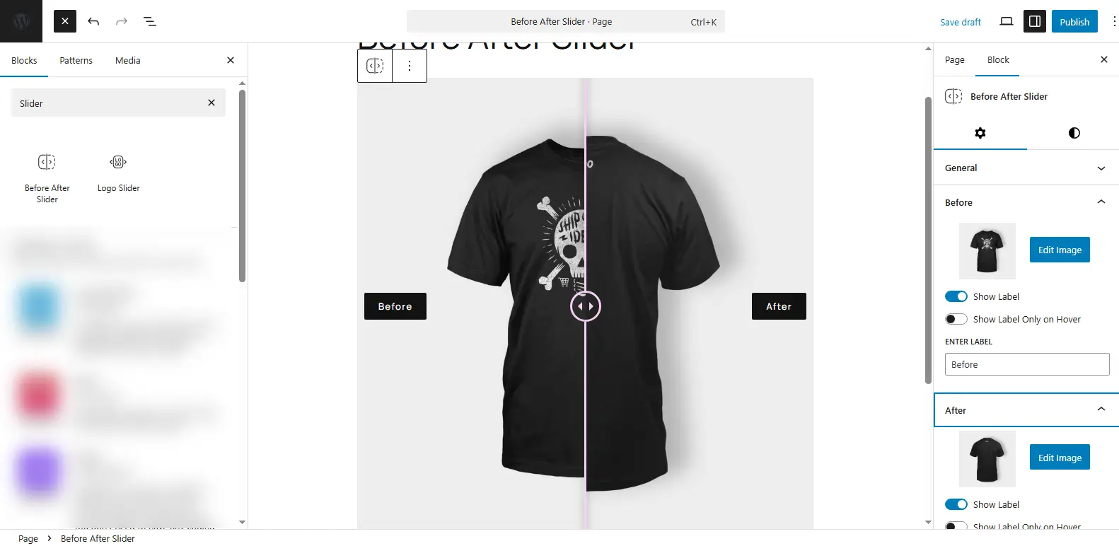 Example of Before After Image Slider block in WordPress