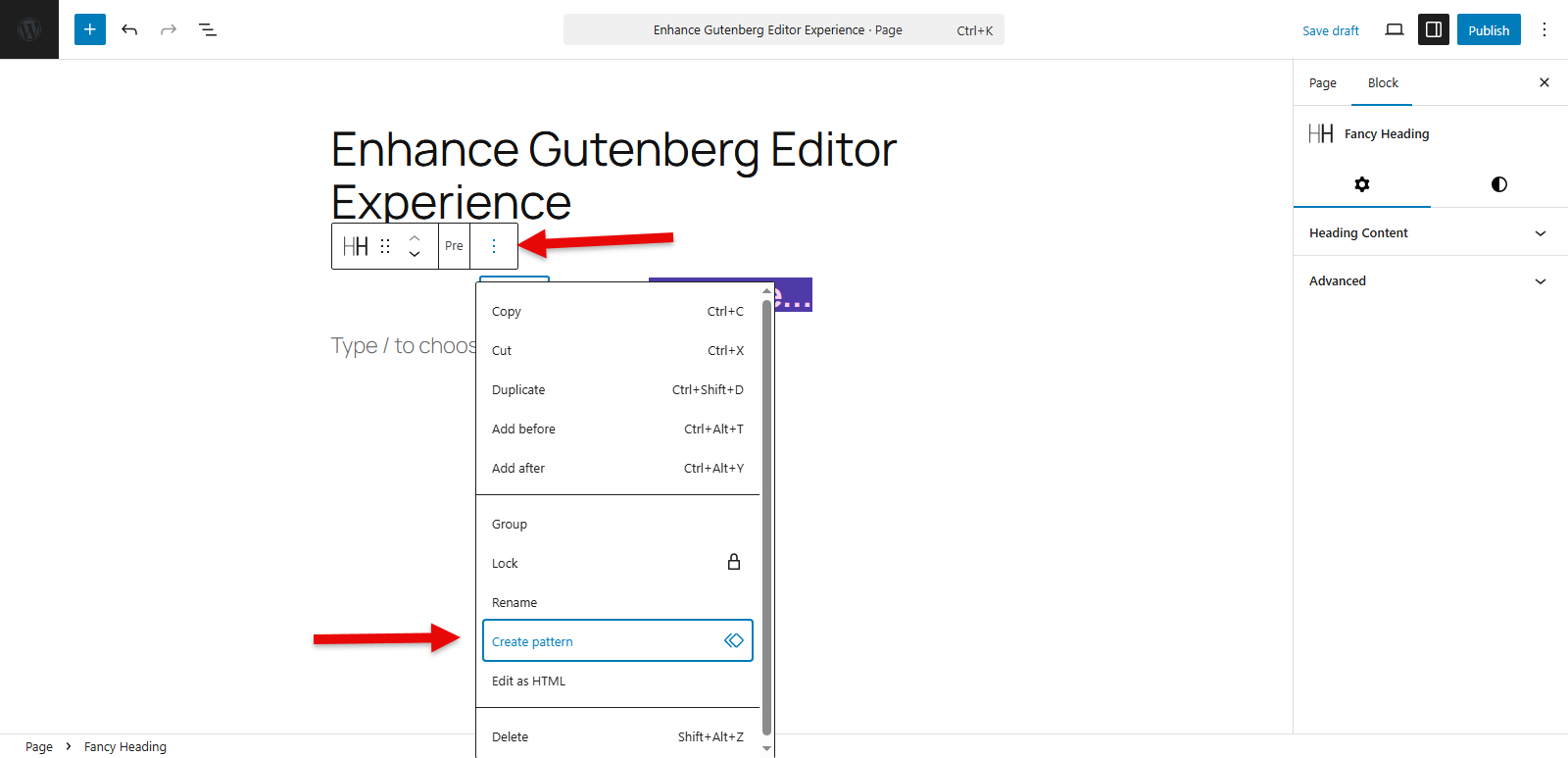 Creating a pattern of Gutenberg block.