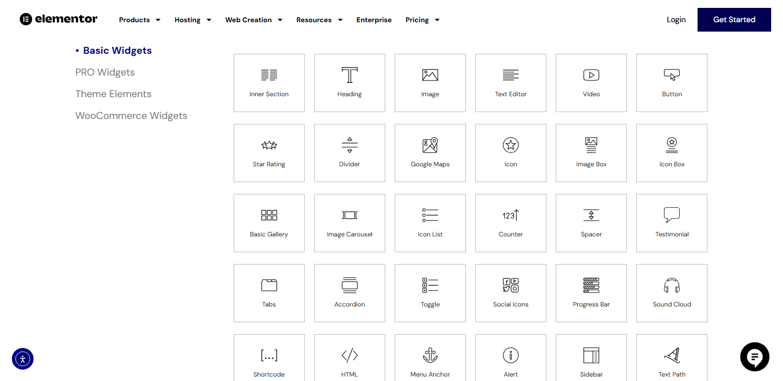 Elementor basic widgets page