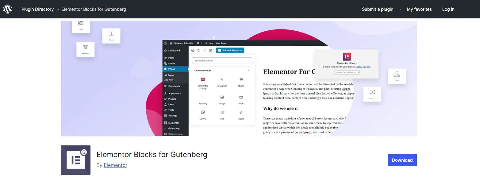 Elementor blocks for Gutenberg.