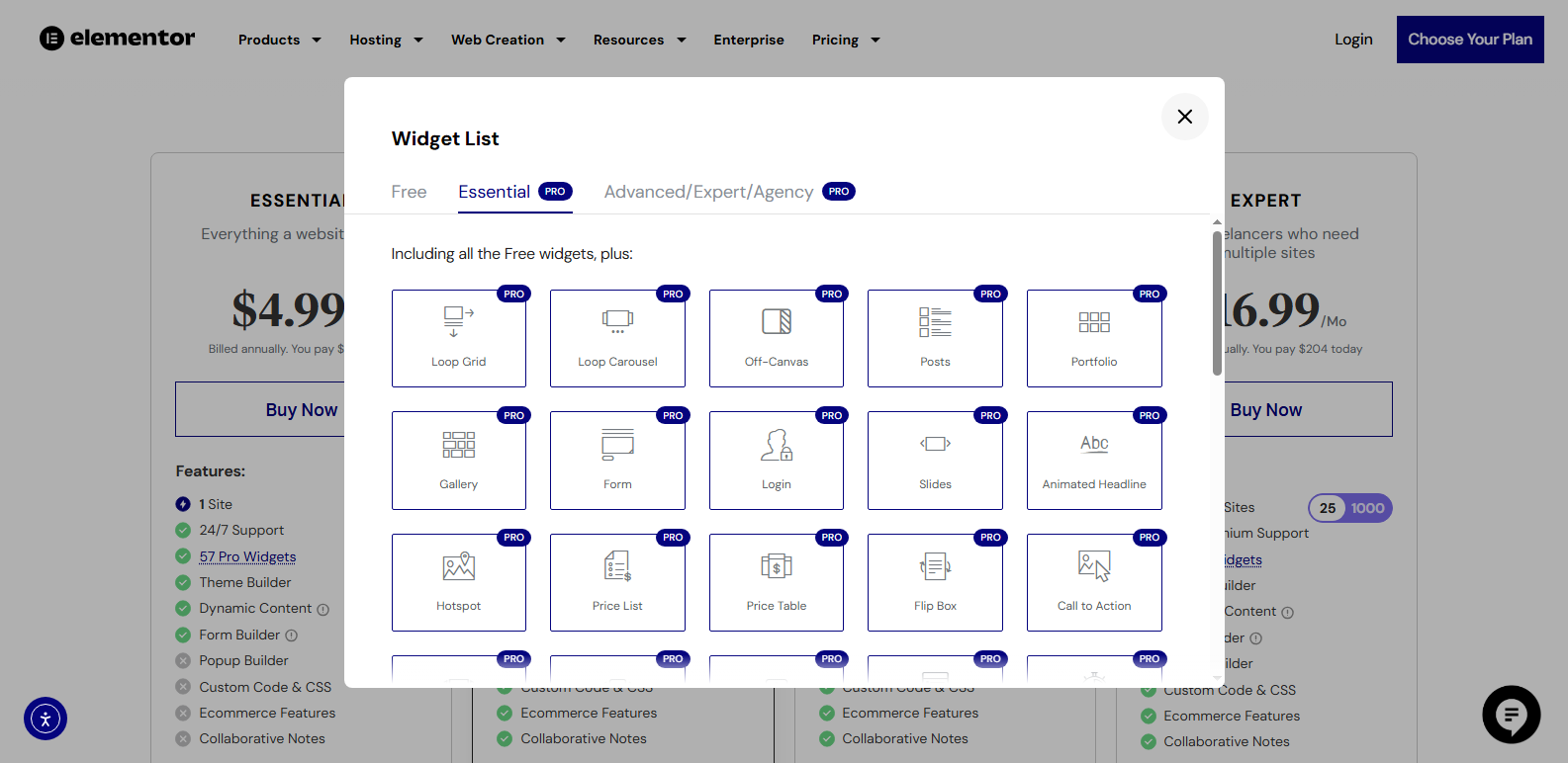 Elementor pro widgets list
