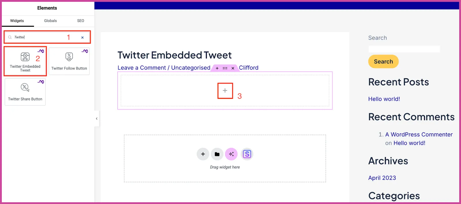 Twitter Embedded Tweet widget in Elementor