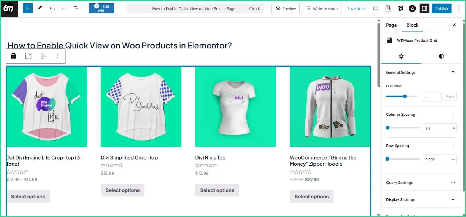 Example of WPMozo product grid widget