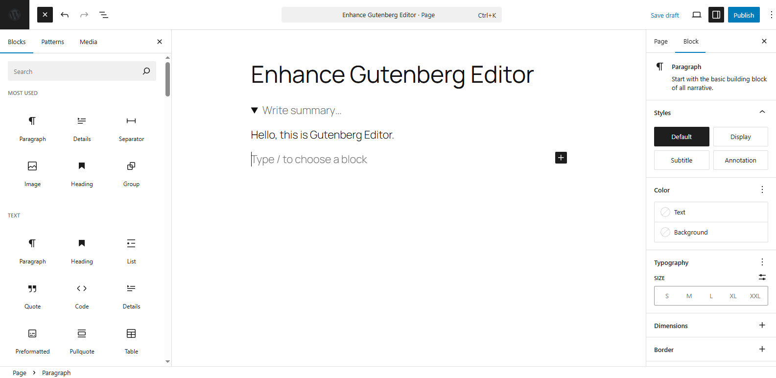 Interface of WordPress Gutenberg Editor