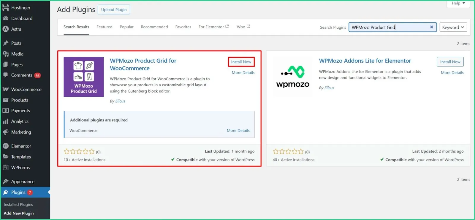 Installing the WPMozo Product Grid plugin