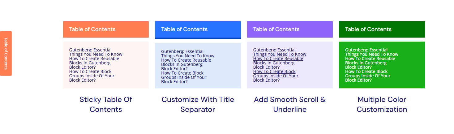 TOC block examples by Essential Blocks plugin.