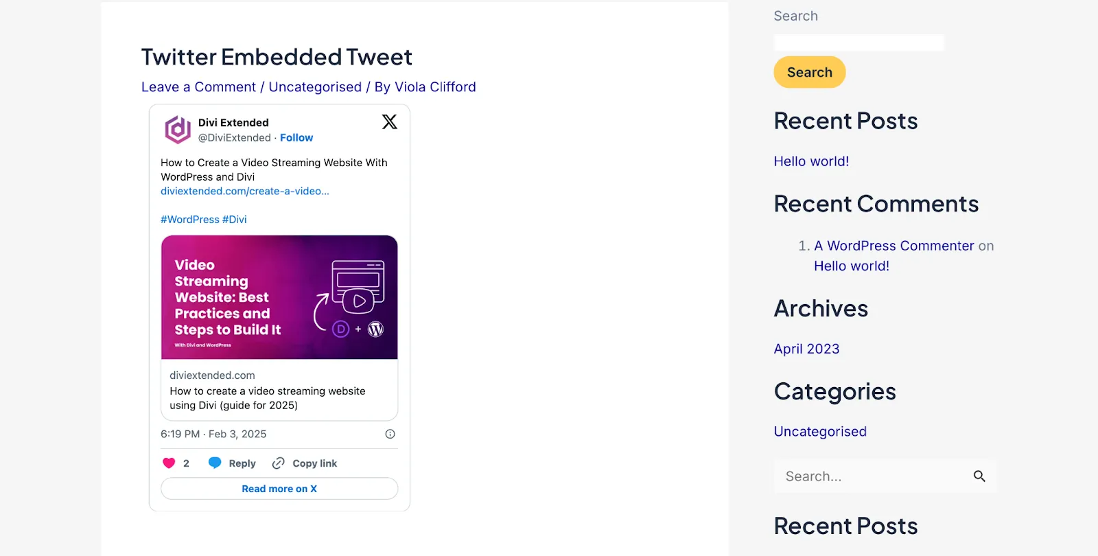 Twitter embedded tweet on a page