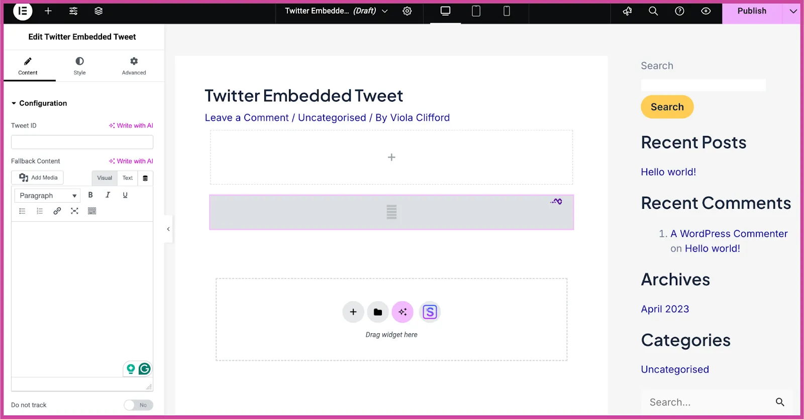 X (formerly Twitter) tweet embed widget on the page.