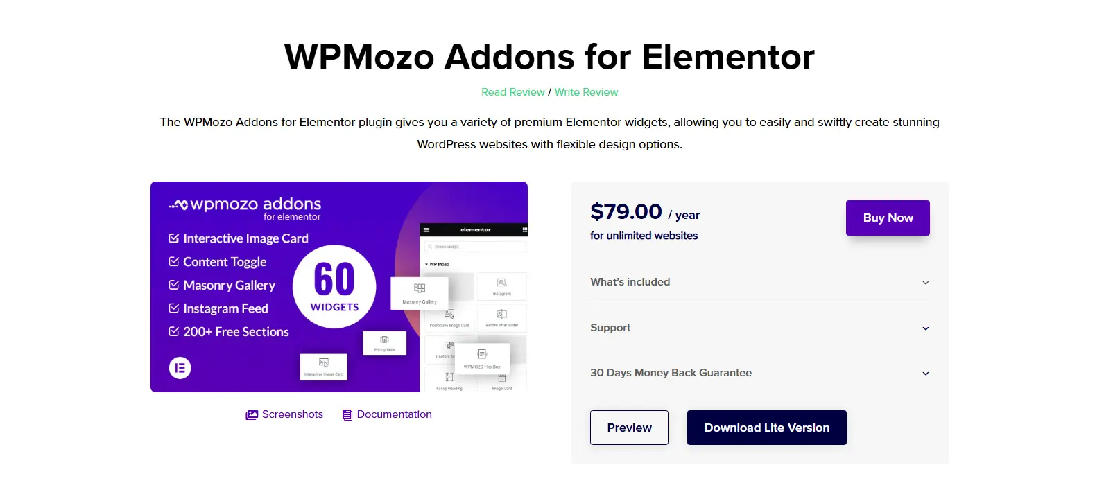 WPMozo addons product page
