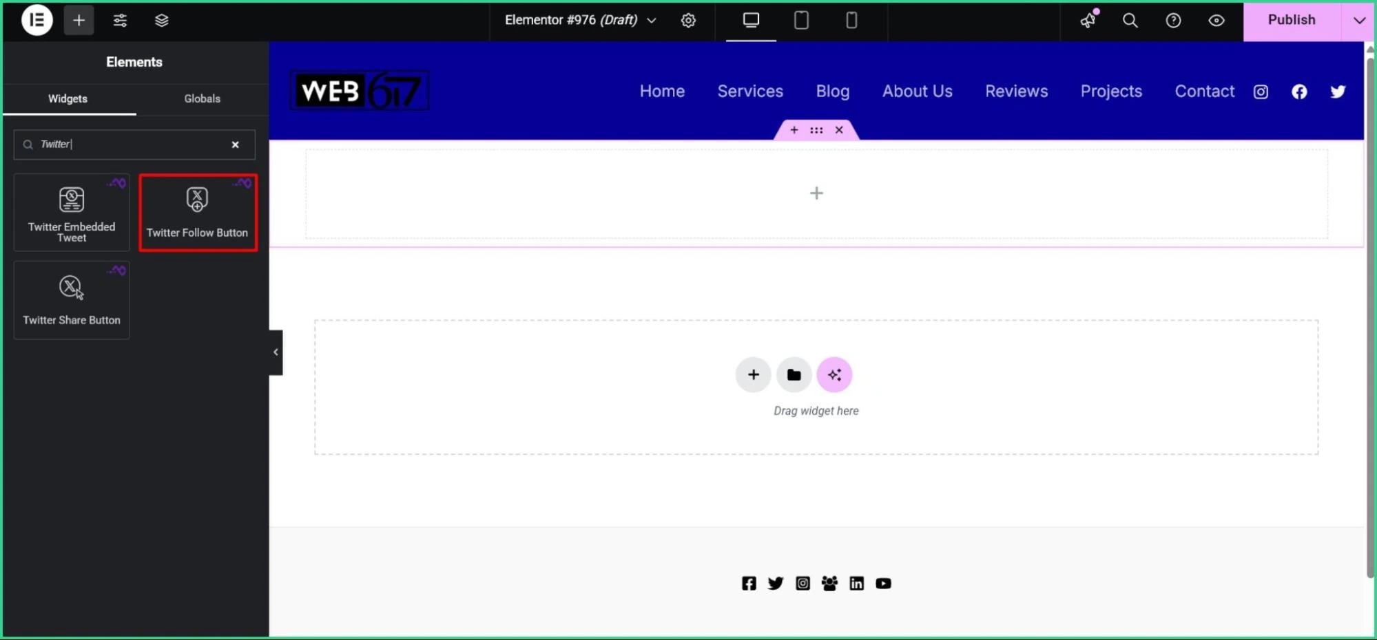 Twitter Follow Button widget for Elementor