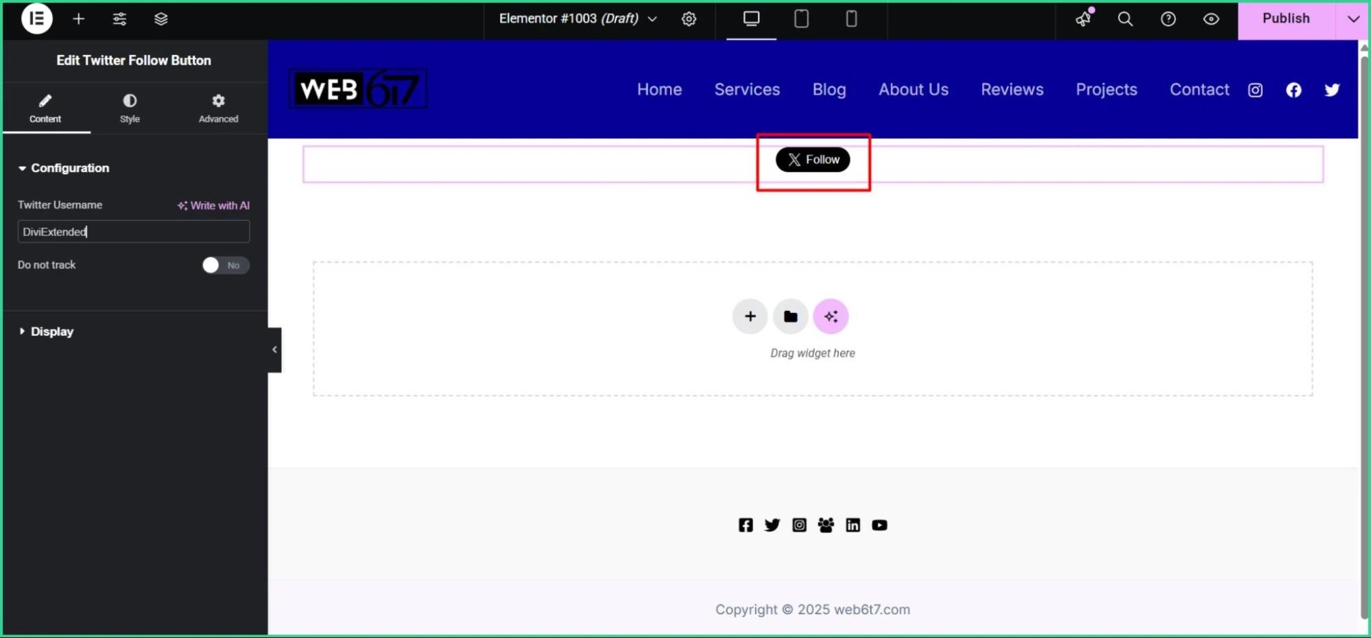 X Follow button for Elementor