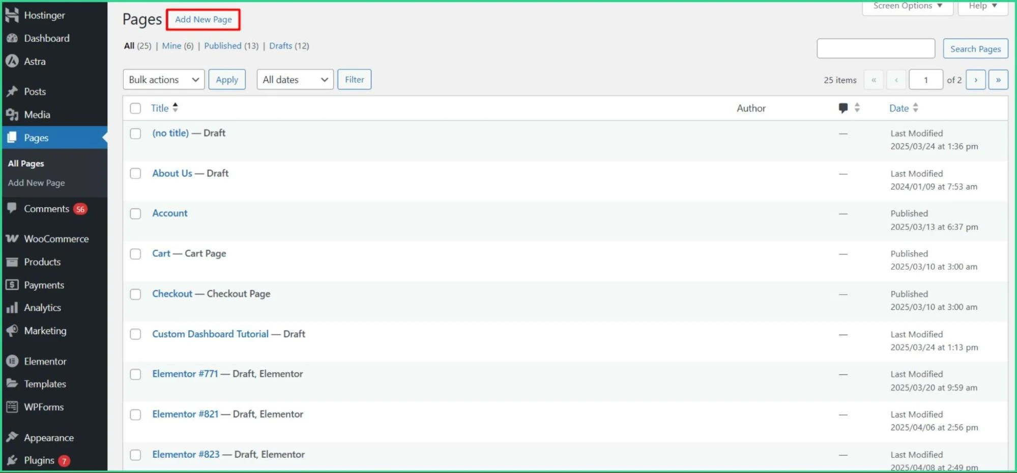 Adding a new page in the WooCommerce store.