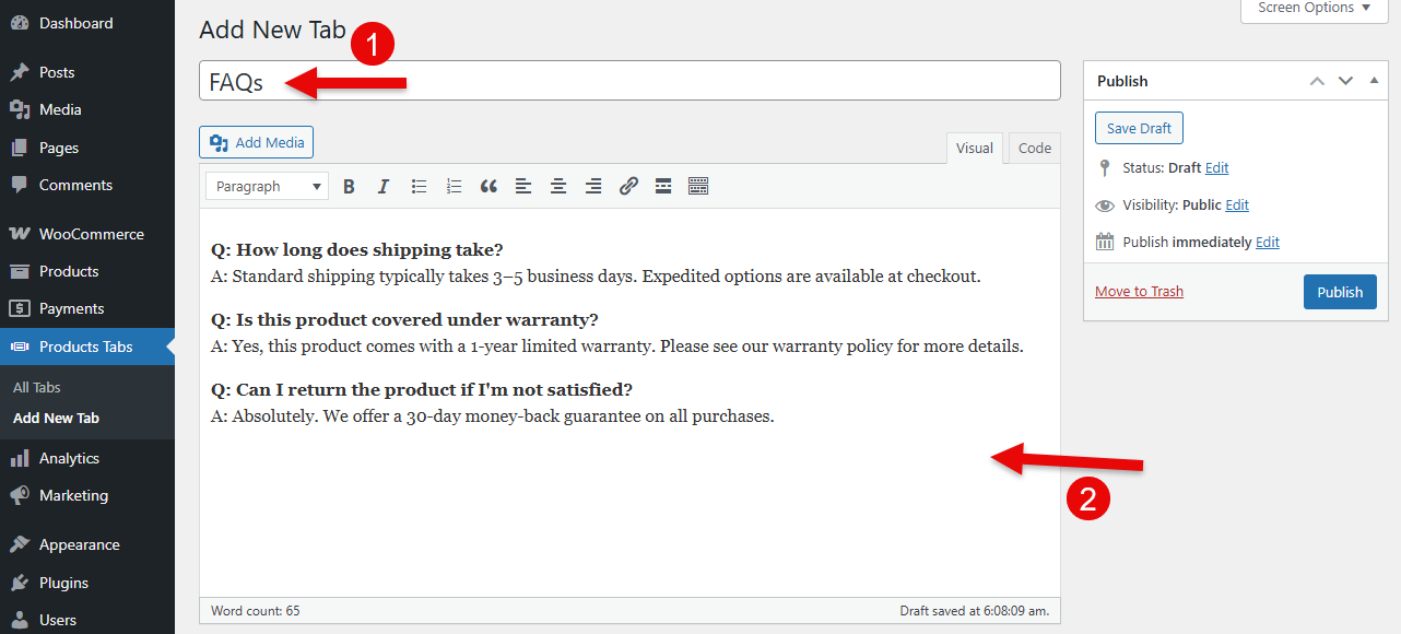 Adding content for the new custom products tab for Woo.