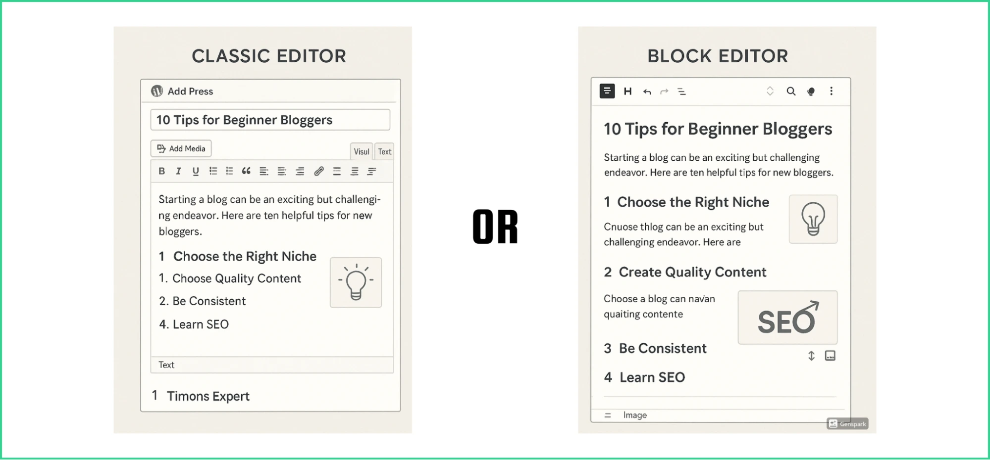 A visual showcase of Classic editor and Gutenberg Editor of WordPress