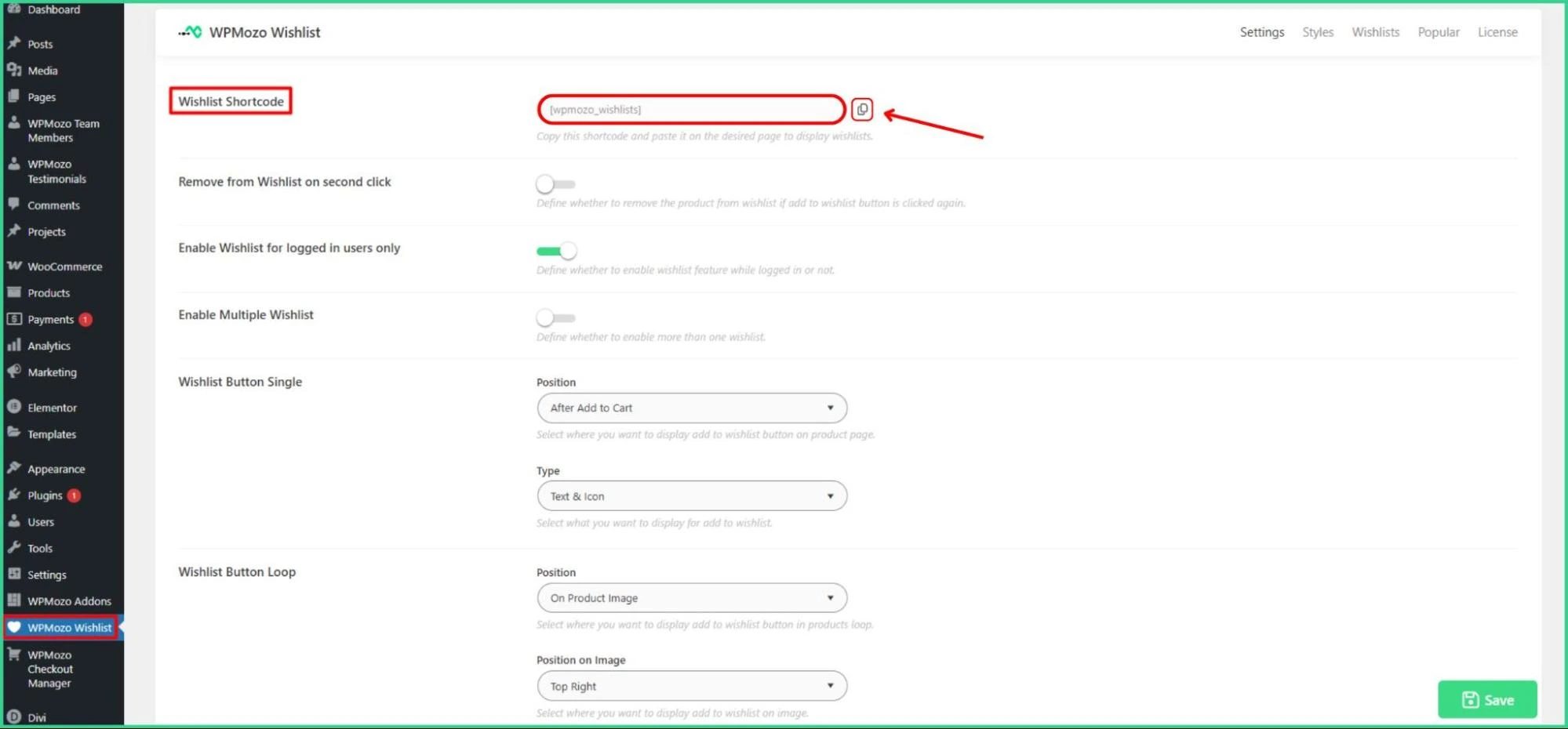 Copying the Wishlist Shortcode.