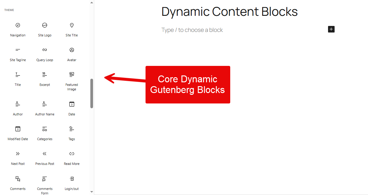 Default theme based WordPress dynamic blocks.